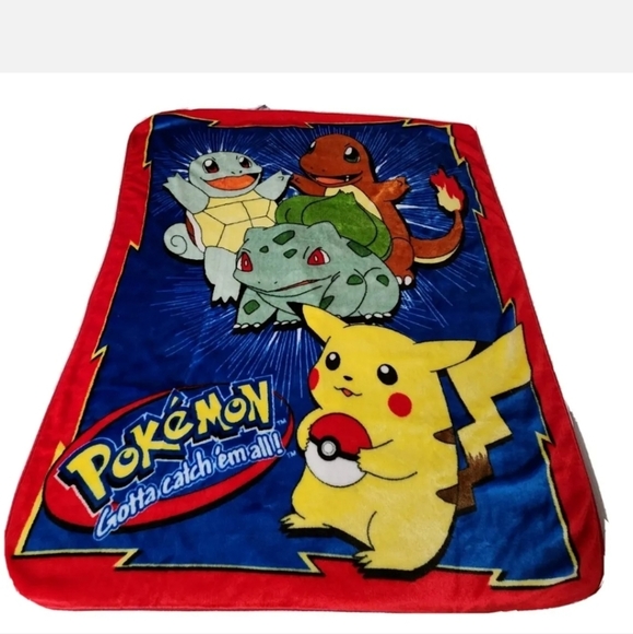 Vintage Pokemon 90s Throw Blanket Nintendo 51x43 Velvet - Picture 1 of 2